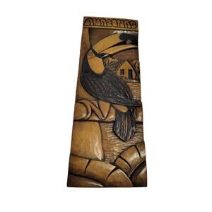 Amazonia Amazon Vintage Hand Carved Wooden Wall Hanging Sign Signed Toucan